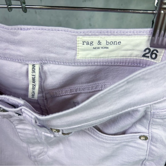 RAG & BONE | Purple High Rise Raw Frayed Hem Skinny Leg Ankle Jeans in ‘Lilac’ - Picture 6 of 12